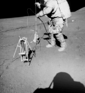 Apollo 15 astronaut Dave Scott deploying heat flow probe. Credit: NASA