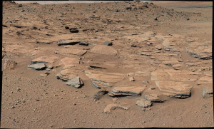  This image taken by the Mast Camera (Mastcam) on NASA's Curiosity Mars rover just north of the "Kimberley" waypoint shows beds of sandstone inclined to the southwest toward Mount Sharp and away from the Gale Crater rim. Image Credit: NASA/JPL-Caltech/MSSS 