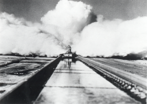 December 10, 2014 marks the 60th anniversary of Col. John P. Stapp’s record-breaking experiment at the Holloman High Speed Test Track.  Credit: U.S. Air Force/Courtesy Photo 