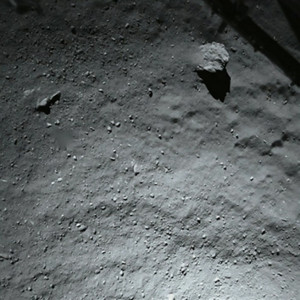 This image was acquired by the Rosetta Lander Imaging System (ROLIS) on board the Philae Lander from a height of approximately 40 meters, before the first touchdown. The resolution is four centimeters per pixel. Credit: SA/Rosetta/Philae/ROLIS/DLR
