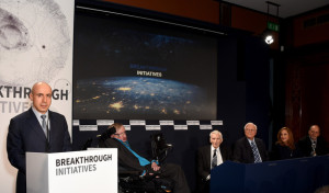 Yuri Milner announces Breakthrough Life in the Universe Initiatives, joined by theoretical physicist Stephen Hawking, Cosmologist and astrophysicist Lord Martin Rees, Chairman Emeritus, SETI Institute Frank Drake, Creative Director of the Interstellar Message, NASA Voyager Ann Druyan and Professor of Astronomy, University of California Geoff Marcy. The press conference was held at The Royal Society on July 20, 2015 in London, England. Credit: Stuart C. Wilson/Getty Images for Breakthrough Initiatives 