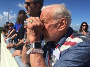 Apollo 11 moonwalker, Buzz Aldrin, at the liftoff of the SpaceX Falcon 9 rocket. Credit: Rob Varnas
