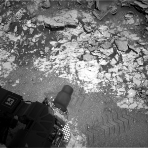 NASA's Curiosity Mars rover is eyeing “Missoula” - a target that's a ledge in the upper left portion of this Navcam image. Credit: NASA/JPL-Caltech