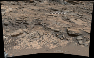NASA's Curiosity Mars rover is examining a valley where at least two types of bedrock meet, for clues about changes in ancient environmental conditions recorded by the rock. Credit: NASA/JPL-Caltech/MSSS