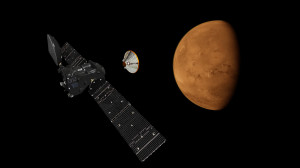 Artist’s impression depicts the separation of Europe’s ExoMars 2016 entry, descent and landing demonstrator module -- named Schiaparelli -- from the Trace Gas Orbiter Credit: ESA/ATG medialab  
