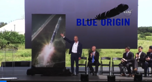 Jeff Bezos unveils future plans for Florida Space Coast. Credit: NASA TV via GeekWire 