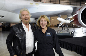 Sir Richard Branson and Kelly Latimer, a pilot for Virgin Galactic.
