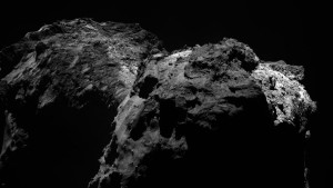 Rosetta’s Optical, Specroscopic, and Infrared Remote Imaging System (OSIRIS) acquired this image of Comet 67P/Churyumov-Gerasimenko on December 20, 2015 from a distance of 57 miles (91.5 kilometers). Credit: ESA/Rosetta/MPS for OSIRIS Team/MPS/UPD/LAM/IAA/SSO/INTA/UPM/DASP/IDA 