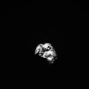 January 1, 2016 image of Comet 67P/ Churyumov–Gerasimenko taken by Rosetta’s Wide Angle Camera at roughly 50 miles (80 kilometers) distance from the object. Credits: ESA/Rosetta/MPS for OSIRIS Team MPS/UPD/LAM/IAA/SSO/INTA/UPM/DASP/IDA 