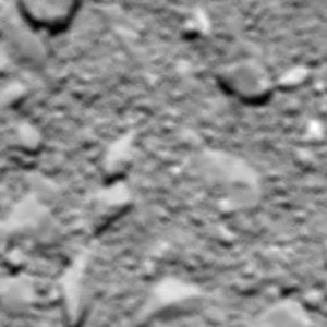 Rosetta's last image of Comet 67P/Churyumov-Gerasimenko, taken shortly before impact, at an altitude of 51 meters above the surface. The image was taken with the OSIRIS wide-angle camera on 30 September. The image scale is about 5 mm/pixel and the image measures about 2.4 m across. Credit: ESA/Rosetta/MPS for OSIRIS Team MPS/UPD/LAM/IAA/SSO/INTA/UPM/DASP/IDA